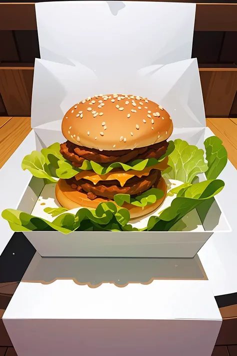 best quality, ultra high res, foil package, big mac, fried meat, wet lettuce, melting cheese,
