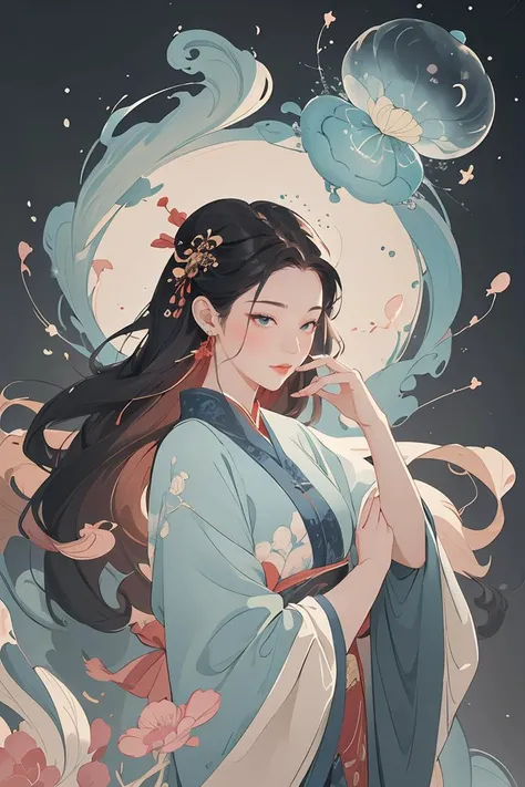 flat vector art,vector illustration, shadow flat vector art,single girl with single face, In an enchanting setting, an oil painting (1.1) captures a dynamic scene, where a confident girl (1girl) leans against a dreamy background infused with elements of Chinese aesthetics. The backdrop, adorned with mesmerizing Ambilight colors, exudes a touch of China's charm. The dynamic brushwork (1.1) brings her form to life, while the double-exposure background weaves an ethereal atmosphere. Vivid splashes and lively brushstrokes add an artistic flair. Limited colors burst forth on an ultra-detailed 8k unity wallpaper, seamlessly incorporating elements of Chinese culture, complemented by zentangle and mandala motifs that blend harmoniously with fractal art (1.2). The dynamic angle presents an elegant dance of chaos against a dreamlike atmospheric brutalist design background. A symphony of renowned artists like James Jean, Roby Dwi Antono, and Ross Tran contributes to an ecstatic musical notes ambiance. Floating colorful sparkles (1) illuminate her glowing skin against the cosmic backdrop, creating a tranquil mosaic reminiscent of blue and green jellyfish (1.1) amidst the photorealistic (1.1) depths. ,pink flowers, , <lora:anxiang:0.5>,<lora:shuV2:0.3>,<lora:GoodHands-beta2:0.8>