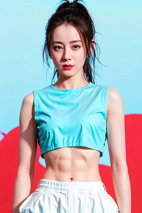 masterpiece, best quality, 1girl, aqua eyes, black hair, closed mouth, multicolored background, looking at viewer, outdoors, solo, upper body, alluring, clean, beautiful face, pure face, pale skin, sexy pose,((crop top, shorts, navel, )), ponytail, ((perfect female figure)), mature female, milf, narrow waist, chinese deity, seductive, highly detailed,best quality, masterpiece, highres, original, extremely detailed 8K wallpaper,masterpiece, best quality, illustration, beautifully detailed eyes, cinematic lighting,