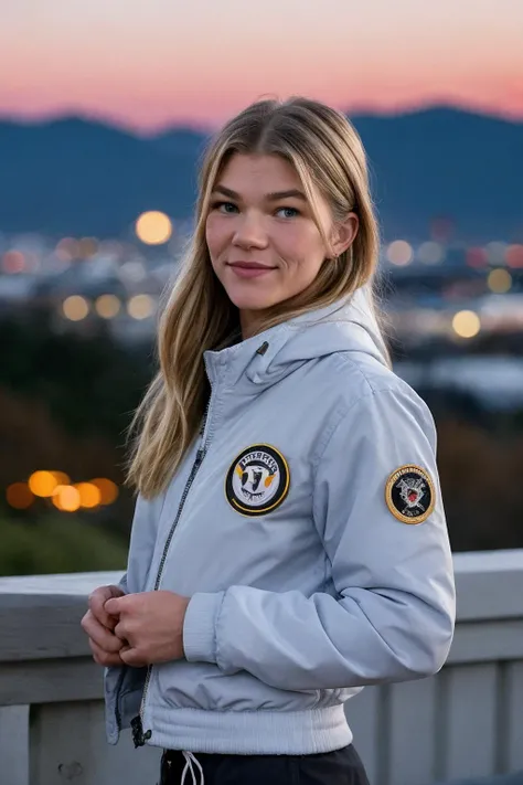 photo of (CTI_t3ssw3ster:0.95), a stunning woman, cargo jacket with cargo pants, dark clear sky dotted with countless twinkling stars and maybe a crescent moon, shallow depth of field, vignette, high budget Hollywood film, bokeh, cinemascope, epic, gorgeous, film grain