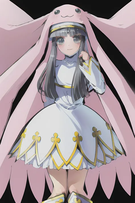 (masterpiece:1.1), (best quality:1.1), 1girl, Real light and shadow, anime face, 4k, 8k, wallpaper,epic, detail texture, ((1girl)), solo, <lora:Sistermon_Blanc:1> sistermon blanc, long hair, grey hair, nun, hat, animal hat, :3, dress, boots, white dress, white footwear, knee boots, long sleeves, grey eyes
