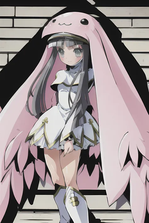 (masterpiece:1.1), (best quality:1.1), 1girl, Real light and shadow, anime face, 4k, 8k, wallpaper,epic, detail texture, ((1girl)), solo, <lora:Sistermon_Blanc:1> sistermon blanc, long hair, grey hair, nun, hat, animal hat, :3, dress, boots, white dress, white footwear, knee boots, long sleeves, grey eyes
