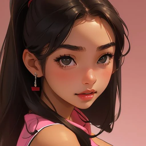 sports bra, sexy, beautiful, cute, diamond earrings with no dangles, girl, SHSID-1925, photorealistic, real, best quality, 8k, ager, portrait, asian <hypernet:SHSID:0.6>, teen beautiful, cute, bronze color skin, extremely beautiful, looking in front, black hair, smiling, portrait, cover artwork