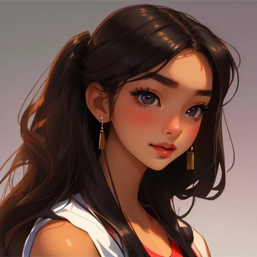 sports bra, sexy, beautiful, cute, diamond earrings with no dangles, girl, SHSID-1925, photorealistic, real, best quality, 8k, ager, portrait, asian <hypernet:SHSID:0.6>, teen beautiful, cute, bronze color skin, extremely beautiful, looking in front, black hair, smiling