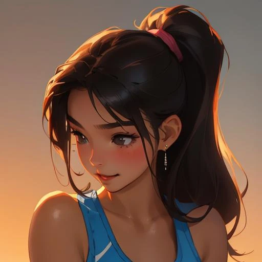 sports bra, sexy, beautiful, cute, diamond earrings with no dangles, girl, SHSID-1925, photorealistic, real, best quality, 8k, teenager, portrait, asian <hypernet:SHSID:0.6>, teenage, beautiful, cute, bronze color skin, extremely beautiful, looking in front, black hair, smiling, portrait, cover artwork