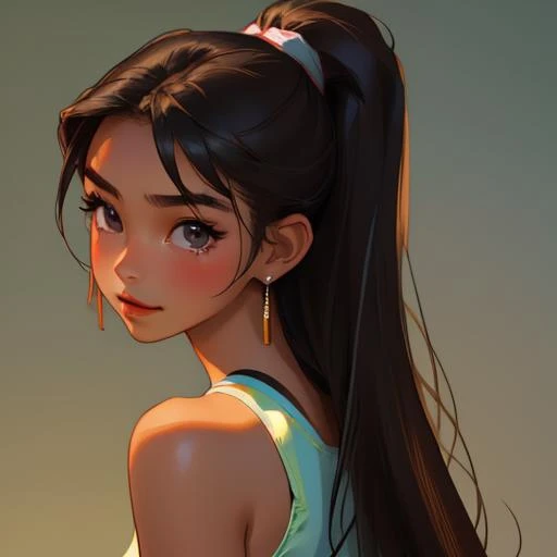 sports bra, sexy, beautiful, cute, diamond earrings with no dangles, girl, SHSID-1925, photorealistic, real, best quality, 8k, ager, portrait, asian <hypernet:SHSID:0.6>, teen beautiful, cute, bronze color skin, extremely beautiful, looking in front, black hair, smiling, portrait, lighter skin color