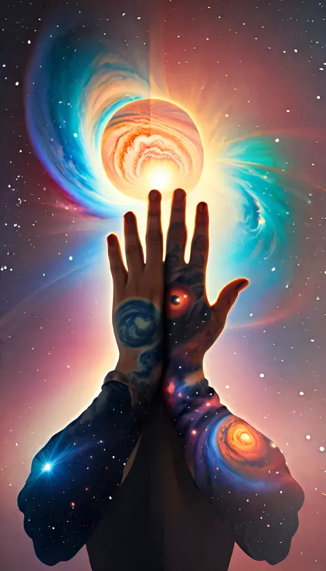 À gauche : Une main ouverte tenant une plume ou un stylo, avec des mots lumineux et colorés flottant autour, symbolisant la vie, la créativité, et la positivité.
À droite : Une main semblable, mais cette fois-ci tenant des chaînes ou des fragments brisés, avec des mots sombres et sombres émanant, représentant la mort, la destruction, ou la négativité.
Entre les deux sections, une ligne fluide ou un gradient montre la transition entre les deux états, soulignant le pouvoir de la parole pour influencer les deux aspects de la vie.