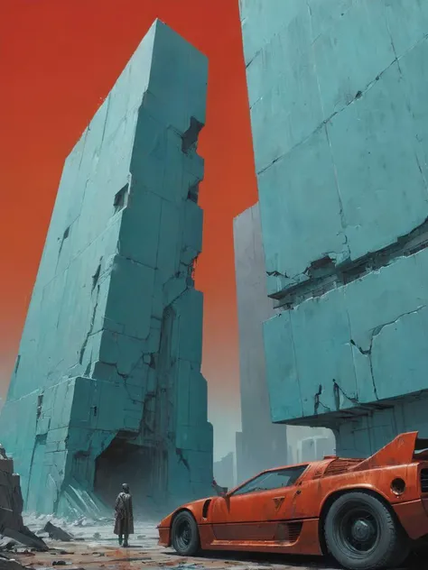 maximalist art,
by Moebius and Hariton Pushwagner, (ambient occlusion, masterful, beautiful), poster art, bold lines, hyper detailed, expressive, award winning, (landscape:1.4), (intricate details, masterpiece, best quality:1.4), looking at viewer, dynamic pose, wide angle view, <lora:add-detail-xl:1> <lora:xl_more_art-full_v1:0.5> in the style of nicola samori , futuristic style, sleek, ultra modern, high tech, ornate by Moebius and by Marc Simonetti, clean lines, geometric shapes, Minimalist color scheme of red and cyan
<lora:xl_more_art-full_v1:0.15> <lora:let_it_decay_V1.0:0.1> mkitdecy, rust, cracks <lora:Brutalism_new:0.5> brutalism, style by Tom Jung and Drew Struzan and Tim and Greg Hildebrandt, ((style by artgerm and Greg Manchess and Ilya Kuvshinov))