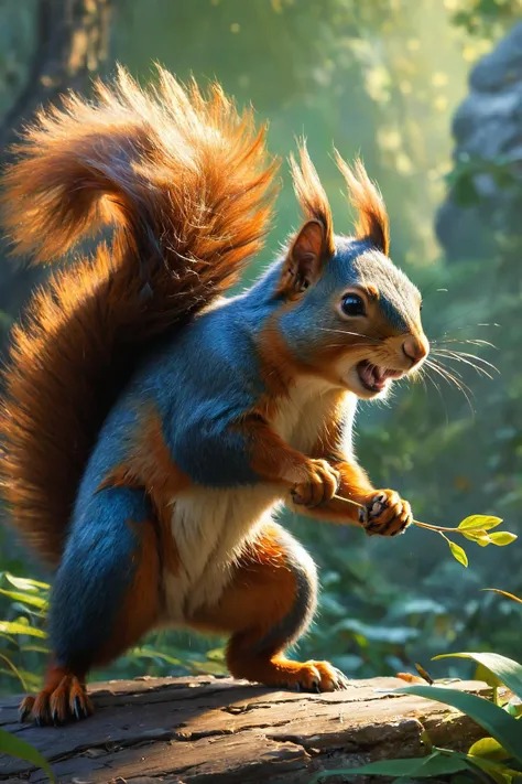 8k ,  action shot, fighting, fantasy, gigantic pet squirrel, bosstyle <lora:boss_battles:0.55>  , ,fanciful,by (((Steve Henderson) and Cyril Rolando) and Delphin Enjolras) and Delphin Enjolras, photo <lora:kodak:1.00>