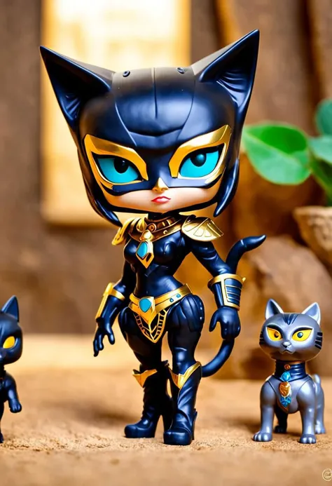Egyptian catwoman, attractive female,
(rich vibrant colors, masterpiece),
chibi, "funko pop",
dynamic pose, dynamic composition, iconic, cowboy shot