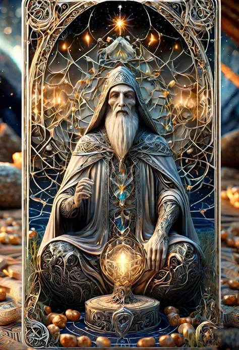 Ultra realistic, RTX, ray tracing, amazing quality, masterpiece, best quality, hyper detailed, ultra detailed, UHD, Tarot card "The Hermit" Pattern,DonMD34thM4g1cXL