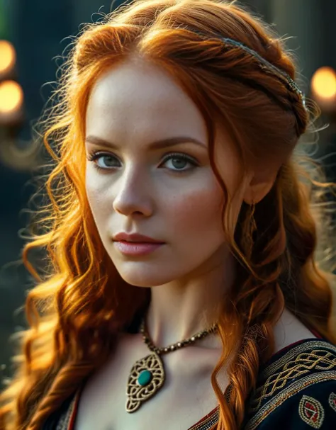 masterpiece, photorealistic, detailed, a beautiful Celtic woman with long ginger hair, dressed in traditional ancient clothes, magical sparkling eyes, <lora:add-detail-xl:0.6>, <lora:epiCRealismHelper:0.3>, RAW photo, (high detailed skin:1), 8k uhd, dslr, soft lighting, high quality, film grain, Fujifilm XT3, <lora:ClearHand-V2:1>, <lora:MJ52:0.6>