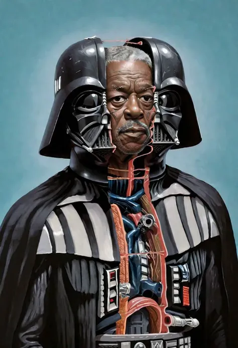 split head and body, split darth vader, inside morgan freeman,