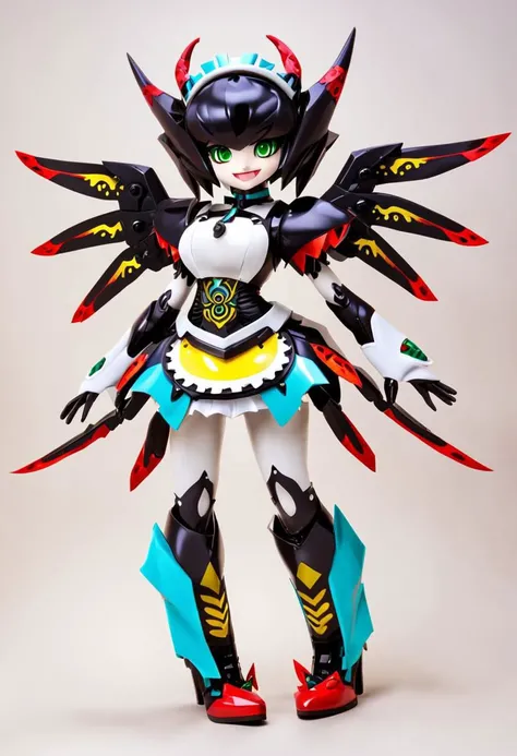 "demonic magitech maid", "robotic demon wings", maid uniform, attractive woman, symmetry,
(rich vibrant colors, masterpiece),
chibi, saucy smile,
dynamic pose, dynamic composition, iconic, full body shot
