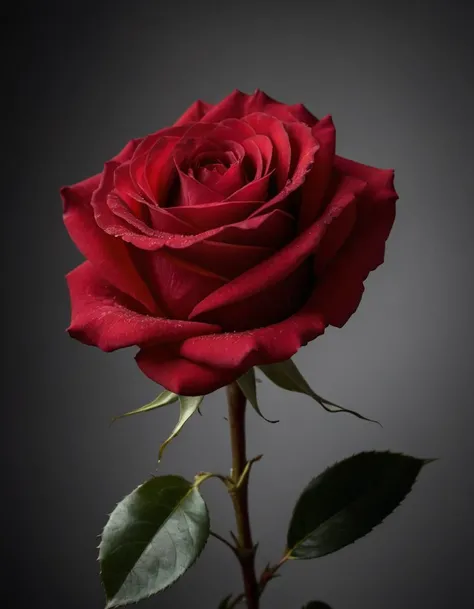 A photo of a (vivid red rose:1.2), cinematic composition, (exceptional lighting:1.1), chiaroscuro effect, deep contrasts between light and shadow, highlighting delicate petals, intricate texture, symbol of passion and beauty, high-resolution, Canon EOS R5, 1/250s, f/2.8, ISO 100, artistic palette, RAW capture, emotional resonance, visual poetry,