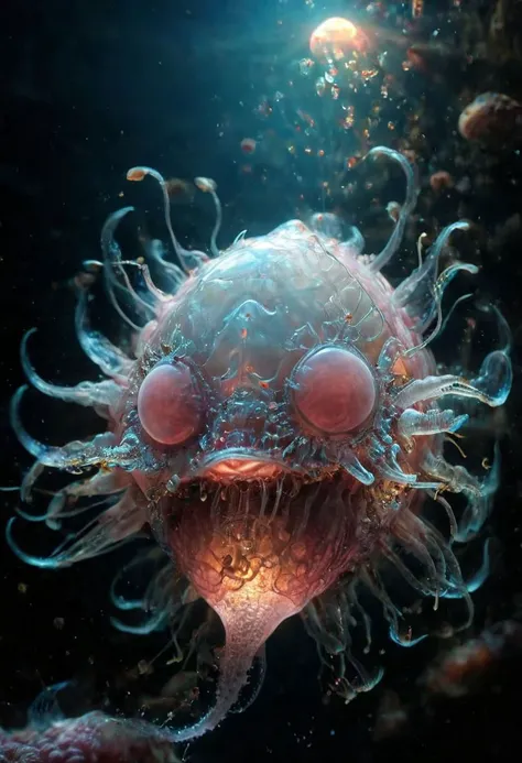 Capture the ethereal beauty of a nano blobfish with nano Bio engineered hr giger Like luminous implants through the lens of macro photography in sideview,
very detailed, hd, RAW photograph, masterpiece, top quality, best quality, official art,highest detailed, atmospheric lighting, cinematic composition, complex multiple subjects, 4k HDR, vibrant, highly detailed, Leica Q2 with Summilux 35mm f/1.2 ASPH, Ultra High Resolution, wallpaper, 8K, Rich texture details, hyper detailed, detailed eyes, detailed background, dramatic angle, epic composition, high quality , (8k, RAW photo, highest quality), hyperrealistic,