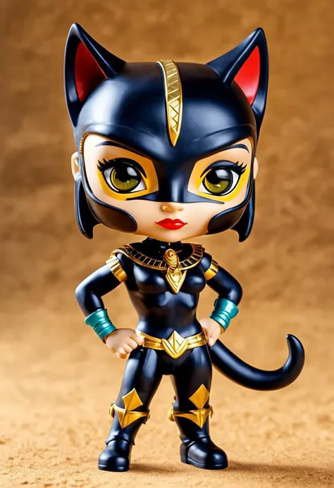 Egyptian catwoman, attractive female,
(rich vibrant colors, masterpiece),
chibi, "funko pop",
dynamic pose, dynamic composition, iconic, cowboy shot