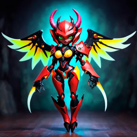 "demonic magitech succubus", "robotic demon wings", clothing, attractive female, symmetry,
(rich vibrant colors, masterpiece),
chibi,
dynamic pose, dynamic composition, iconic, cowboy shot