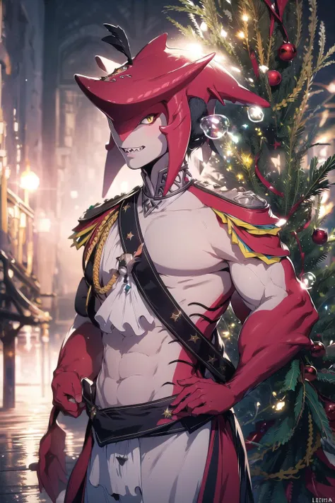 ultra-detailed,masterpiece,best quality,extremely detailed,sharp focus,portrait, cumshot, Masterpiece, high quality, 8k, sharp focus, beautiful, perfect lighting,
((Leica photography)),((Leica M240 tint,)) finely detailed skin, sharp focus,<lora:Santa Dress_v1:0.9>, christmas treeï¼flower, Vintage color, soft focusï¼sunlight reflected on the faceï¼ ï¼Santa Claus dress upï¼Sidon <lora:SidonZeldaSeries1:1> Sidon (Zelda Series), muscular male, sharp teeth, smile, underwater, bubble, trident, high quality, highres, masterpiece,