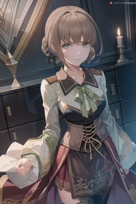 <lora:duvalie:1>, duvalie, duvaliedefault, solo, masterpiece, 1girl, looking at viewer,, masterpiece, extremely detailed, absurdres, beautiful,, <lora:epi_noiseoffset2:0.3>, dark studio, rim lighting, two tone lighting, dimly lit, low key,