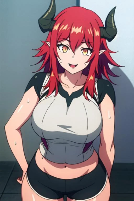 18 years old, tight sports shorts with open shoulders, shirt with slits, white underwear, sexy pose, happy, shopping, beautiful girl in anime style, sweaty legs, shadows, beautiful gradient, depth of field, clear image, high quality, high detail, high resolution, bright studio graphics engine, cute face, big , slim waist, beautiful hips
, <lora:Curran:0.9>, Curran, red hair, color, yellow eyes, pointy ears, portrait, demon girl, long hair, light pupils, demon horns,