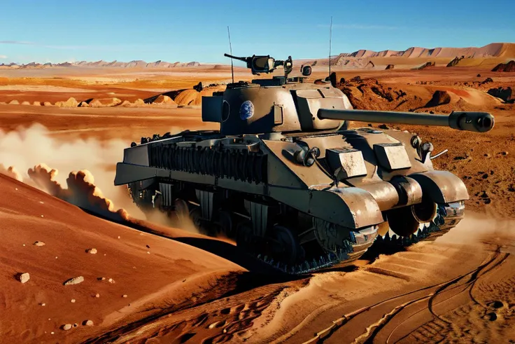 firefly tank, driving on the lunar surface, moondust, space, distant earth, realistic, detailed,