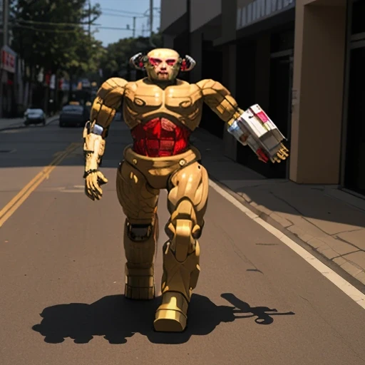 Prompt: doom cyberdemon, walking on street, firing weapon <lora:doom_sw_sprites:0.8>