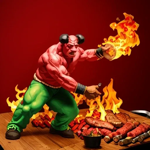 Prompt: doom baronofhell at bbq <lora:doom_sw_sprites:0.8>
