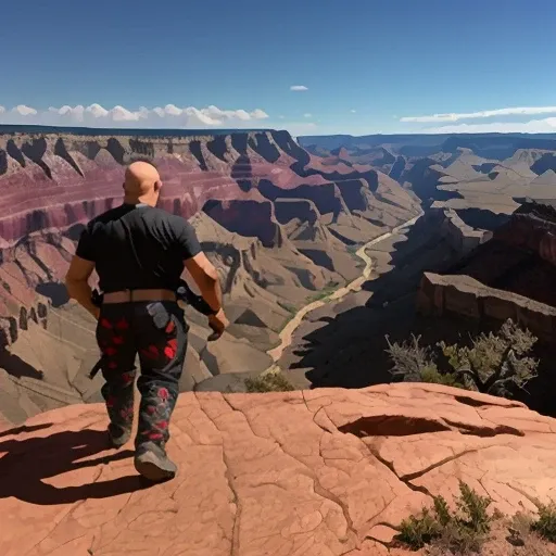 doom shotgunguy hiking in grand canyon <lora:doom_sw_sprites:0.8>