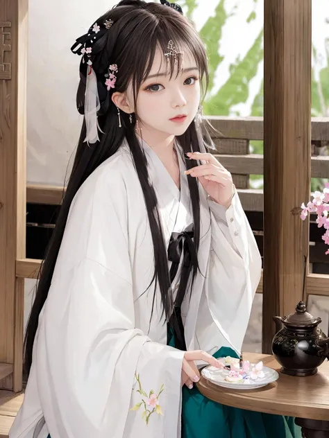 (masterpiece), best quality, highest quality, extremely detailed CG unity 8k wallpaper, detailed and intricate, highres, realistic, depth of field, extremely detailed CG, looking at viewer,solo,
\
(),extremely detailed_eyes, fingernails,
(eyeliner:0.5),(blush:0.5),long hair, hair ribbon, jewelry hairpin, Hanfu, Song, Song Dynasty,
\
riverside, bridg, hanami,
(ambient light:0.8),(HDR:1),