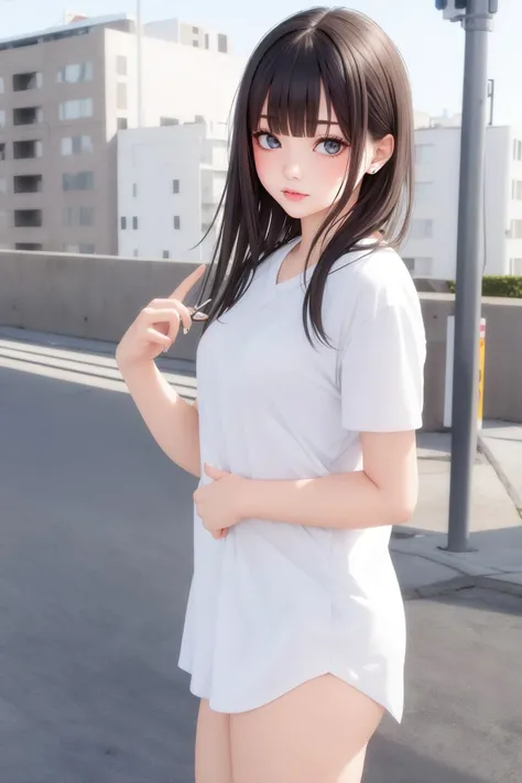 masterpiece, best quality, 1girl, blunt bangs, casual, grey eyes,