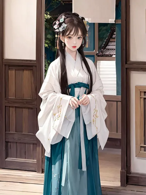 (masterpiece), best quality, highest quality, extremely detailed CG unity 8k wallpaper, detailed and intricate, highres, realistic, depth of field, extremely detailed CG, looking at viewer,solo,
\
(),extremely detailed_eyes, fingernails,
(eyeliner:0.5),(blush:0.5),long brown hair, hair ribbon, jewelry hairpin, <Hanfu, Song, Song Dynasty>,
full body,
\
riverside,
(ambient light:0.8),(HDR:1),