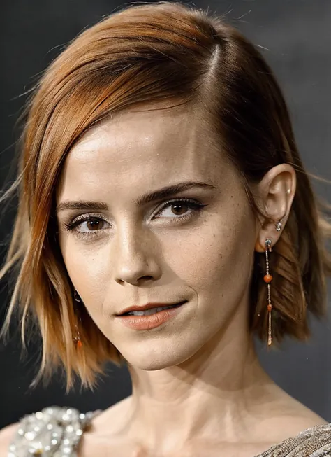 portrait of sks woman by Flora Borsi, style by Flora Borsi, bold, bright colours, orange Mohawk haircut, ((Flora Borsi)), <lora:locon_emmawatson_v1_from_v1_64_32:1.25>