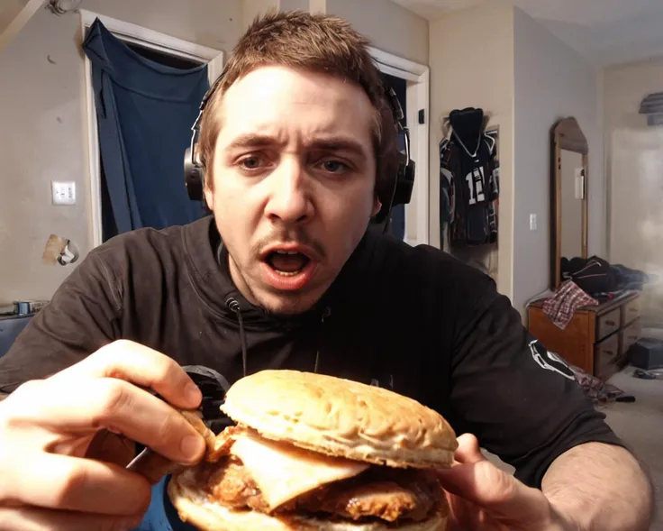<lora:Future_Warfare:1>, <lora:XL_bossmanjack_v6:1>, first person view, fps gameplay, gameplay screenshot, b0ssmanjack eating chicken biscuit,