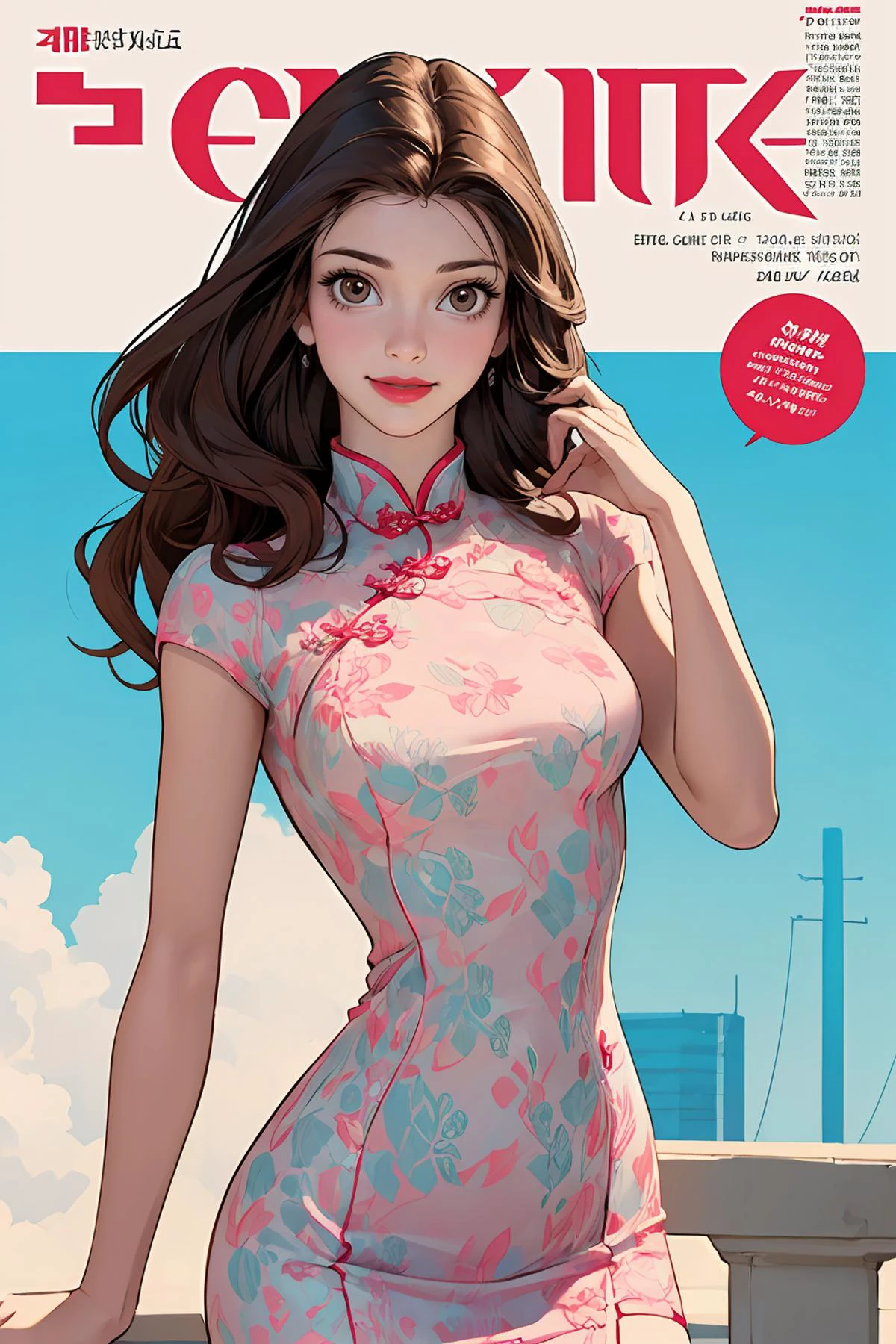 8k high quality detailed,highres,anime,comic,detailed image,
(an illustration of a age girl posing,an illustration of girl,teengirl,magazine_sheet),(magazine_illustration),
(, belle,1girl,long hair,wavy hair,brown hair,brown eyes,lipstick,medium breasts),Brilliant Smile,detailed_face,
((Posing with arms overhead, palms facing upwards,):0.8),
((, rc,china dress):0.85),(,realistic clothing texture,realistic_skin_texture),<lora:belle:0.7>,<lora:rc_20240129110848:0.6>,<lora:more_details:0.2>