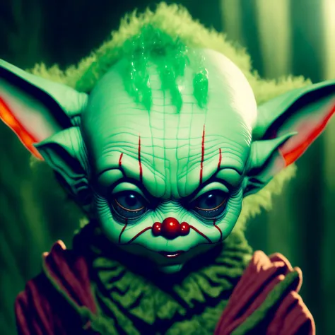 ralistic portait of scary ( yoda:0.9) mix (pennywise:1.0), pdalns, blood, seamless, epic, cinematic, intricate detail, award winning, great lighting, shading, high quality, detailed