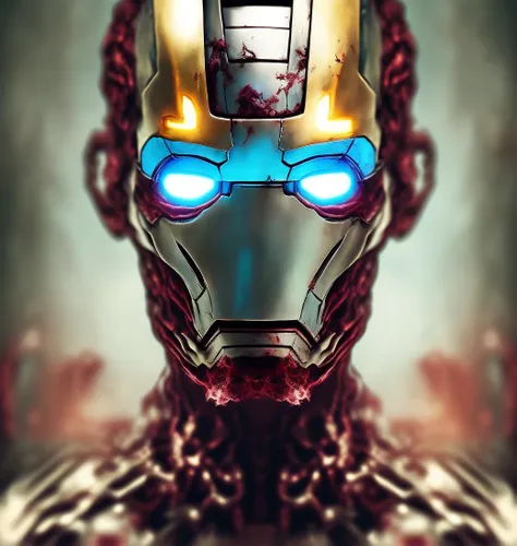 (iron man:1.1) as a pdalns rotting zombie, , emotionless, fantasy, intricate, horror, highly detailed , epic portrait, cinematic shot