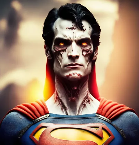 (superman:1.1) as a pdalns (rotting zombie:1.2), emotionless, fantasy, intricate, horror, highly detailed , epic portrait, cinematic shot