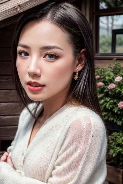 (best quality, masterpiece:1.2), photorealistic, ((ultra res)), front lighting, intricate detail, exquisite details and textures, 4k res,film grains, (RAW photo, best quality), (realistic, photo-realistic:1.2), (Masterpiece), 8k, best quality, ultra-detailed, low lighting, cinematic lighting, cinematic bloom,(Cannon EOS 5D MARK III, 50mm Sigma f/1.4 ZEISS lens, F1.4, 1/800s, ISO 100), (high detailed skin),
<lora:more_details:0.6>
<lora:epi_noiseoffset2:0.5>
<lora:add_detail:0.6>
<lora:Amee_V12:0.6>
1girl, side view, ((view from side)), warm sun light, (flowers), (sweater), happy face, warm bright, (many flower pots), bright color, ((wooden house near river))