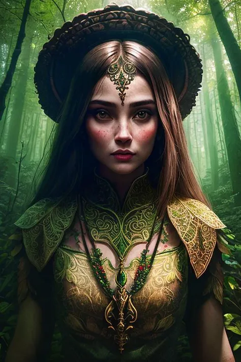 woman in a mythical forest, masterpiece, perfect face, intricate details, horror theme <lora:Panyzhalgamingstyle-v2:1> pzhgmstyl