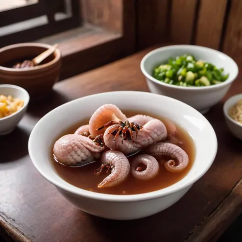 A high-resolution, hyper-realistic image of horror movie scene of a bowl of (Sweetbeefsoup:0.4). This traditional dish features a clear, ((slugs)) and ((centipedes)) that is the star of the dish. The broth is simmered to perfection, with dozen slices of the ((human brain)) that tantalizes the taste buds. A subtle hint of pink is added to the broth, giving it a unique and appealing look. It's served in a traditional ceramic bowl, placed on a rustic wooden table. , <lora:beefsoup:0.4>, cinematic film still. shallow depth of field, vignette, highly detailed, high budget Hollywood movie, bokeh, cinemascope, moody, epic, gorgeous, film grain, grainy, photography of a realistic spider with a segmented body, jointed appendages, an exoskeleton, an open circulatory system, a tracheal system, compound eyes, antennae, and a complex nervous system. The insect's body can be a variety of colors, and it may have patterns on its bodies. The insect should be realistic and detailed. taken by national geographic, soft natural lighting, 85mm lens, Cinestill 800T, sharp focus