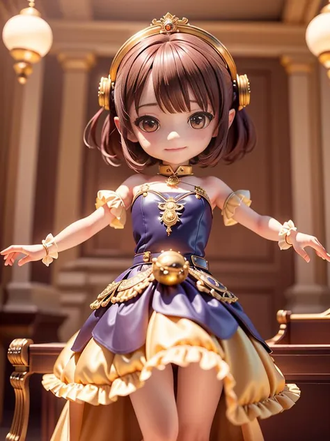 (RAW photo:1.2),(photorealistic:1.6),(masterpiece:1.3),(best quality:1.4), official art, unity 8k wallpaper, ultra detailed, dark scenes, Tyndall effects, night, low key, low lighting, (In a magnificent hall, a girl in a noble evening dress sits in front of a piano and plays music), (music instruments:1.2), dynamic angle, extremely detailed, dynamic angle,
1girl, solo,  <lora:virtualgirlAki_v11:0.4>, VirtualGirl-Aki, happy, smile, small breasts, bangs, hime cut, (very short hair), brown hair, brown eyes, (ball gown, ornate and delicate gloves, elegant headgear:1.2),
 <lora:blindbox_v1_mix:1> (chibi:1.5), full body