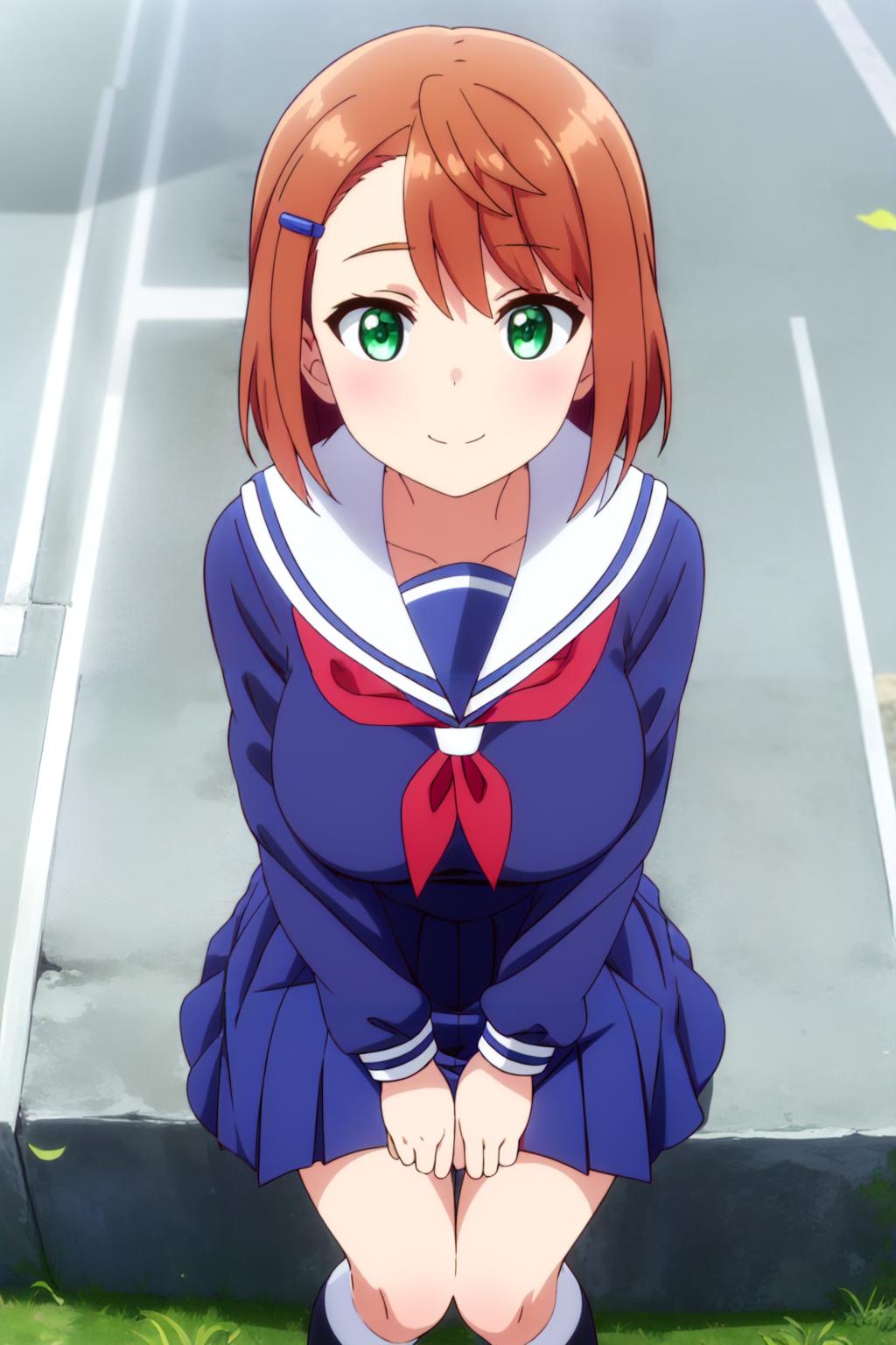 Anime girl sitting on the ground with her legs crossed - SeaArt AI