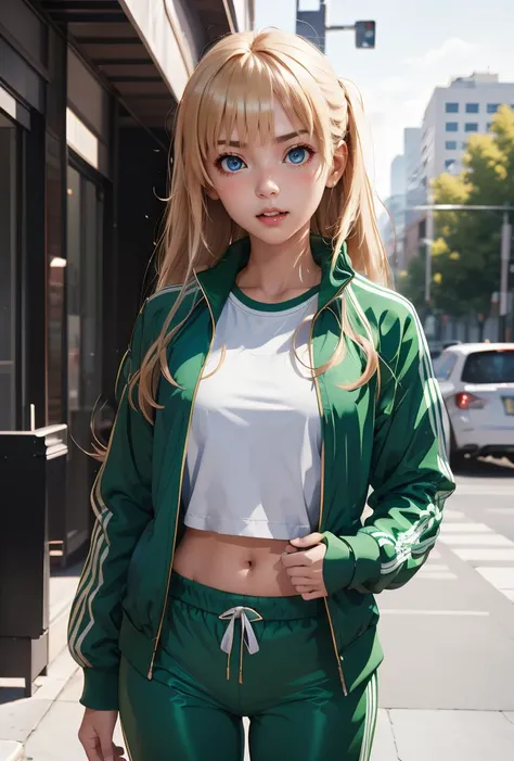 (masterpiece, best quality), 1girl,    <lora:sawamura_spencer_eriri_v1:0.8>  aaeriri, long hair, fang, track jacket, green jacket, long sleeves, track pants, green pants,