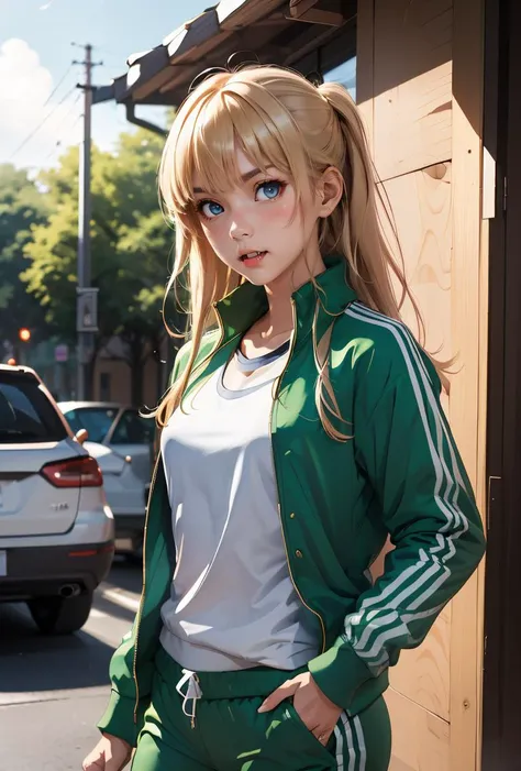 (masterpiece, best quality), 1girl,    <lora:sawamura_spencer_eriri_v1:0.8>  aaeriri, long hair, fang, track jacket, green jacket, long sleeves, track pants, green pants,