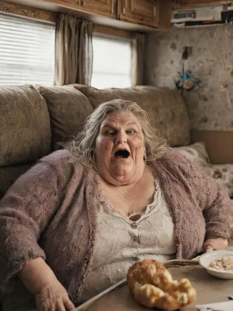 your obese ral-wtchz mom sitting on a couch demanding the social security check to buy more foodz, skank ,inside cluttered rv trailer, composition, <lora:SDXL - Style - ral-wtchz-sdxl:1>