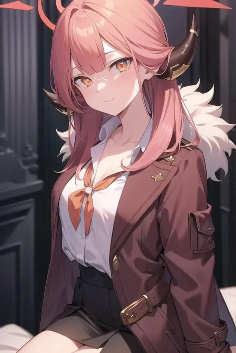 bluearchivearu, <lyco:bluearchivearu-lyco-nochekaiser:1>, 
aru, halo, horns, long hair, (orange eyes:1.5), pink hair, bangs, blunt bangs,
BREAK black footwear, coat, collarbone, high heels, horns, long sleeves, red coat, shirt, white shirt, fur trim,
BREAK looking at viewer, 
BREAK indoors, classroom,
BREAK <lyco:GoodHands-beta2:1>, (masterpiece:1.2), best quality, high resolution, unity 8k wallpaper, (illustration:0.8), (beautiful detailed eyes:1.6), extremely detailed face, perfect lighting, extremely detailed CG, (perfect hands, perfect anatomy),