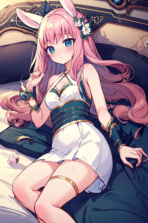 ((masterpiece)), (best quality), official art, extremely detailed CG, unity 8k wallpaper, ultra detailed, highly detailed, detailed background,
Lyca_AFK, white mini skirt, solo, expressionless, lying, on bed, luxury hotel, blush,
<lora:Lyca_AFK:1>