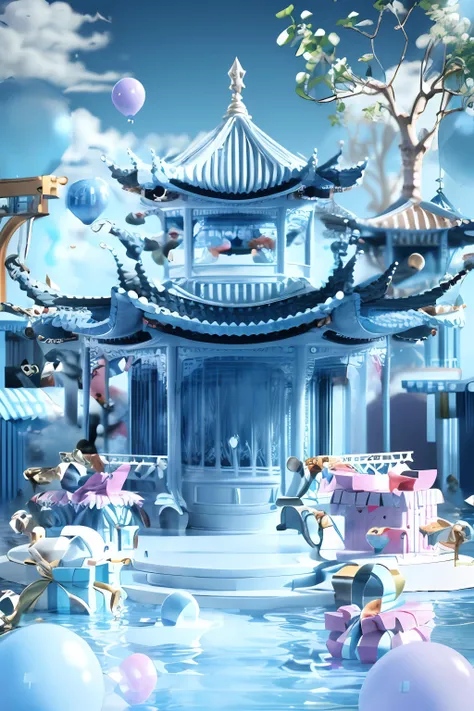 (masterpiece, top quality, best quality, official art, beautiful and aesthetic:1.2),(8k, best quality, masterpiece:1.2), <lora:CGgame buildingC D osw:1>,CGgame buildingC4D nsw, pillar, cage, cloud, no humans, scenery, sky, arch, C4D, Pattern stone carving, Fly balloon, Pattern carving, 3d render