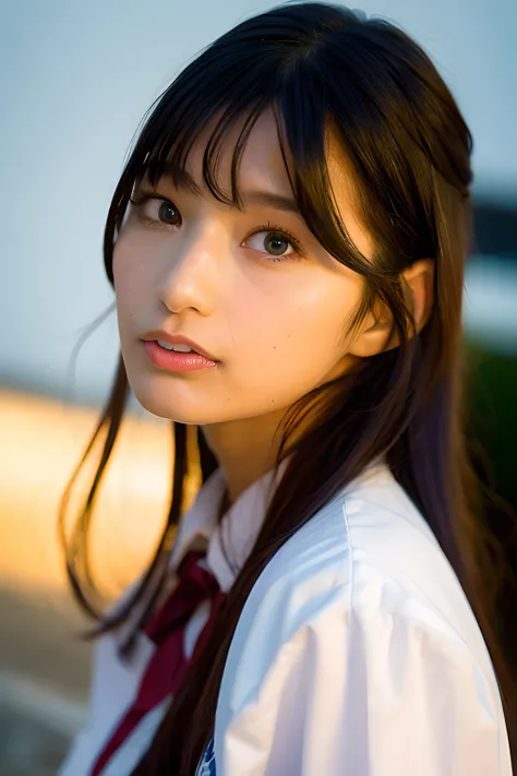 1girl,(school uniform,japan,medium hair black hair,  ),(RAW photo, best quality), (realistic, photo-realistic:1.4), masterpiece, an extremely delicate and beautiful,, photography, extremely detailed, kodak Portra 400,film grain,2k wallpaper, Amazing, finely detail, extremely detailed CG unity 8k wallpaper, ultra-detailed, highres, soft light, beautiful detailed girl, extremely detailed eyes and face, beautiful detailed nose, beautiful detailed eyes,cinematic lighting,city lights at night,street <lora:kounomarika_lora:1>